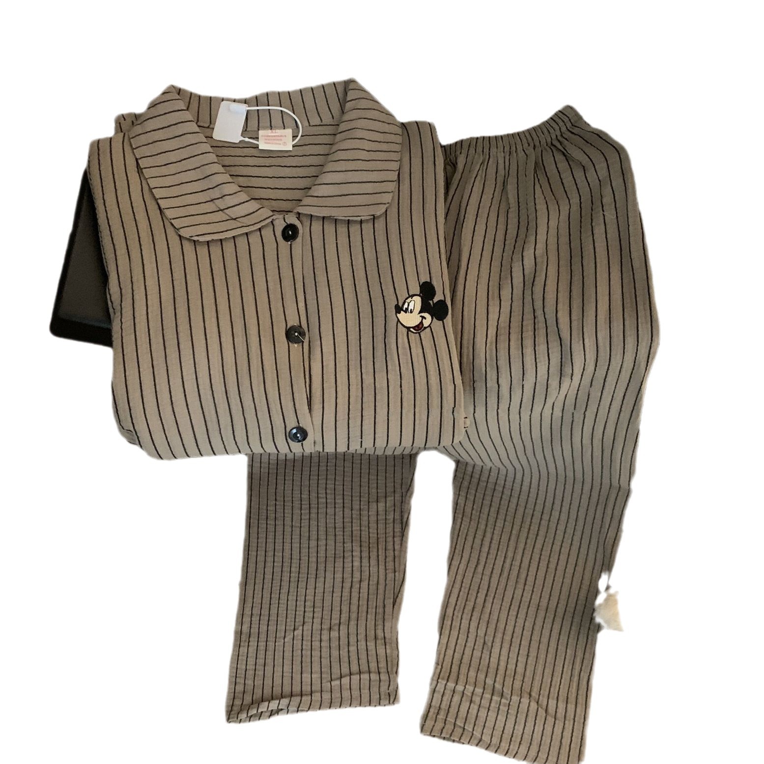 Primavera y otoño pijamas mujeres dulces lindos dibujos animados Mickey rayas simples pareja ropa de vestir para hombres comercio exterior al por mayor