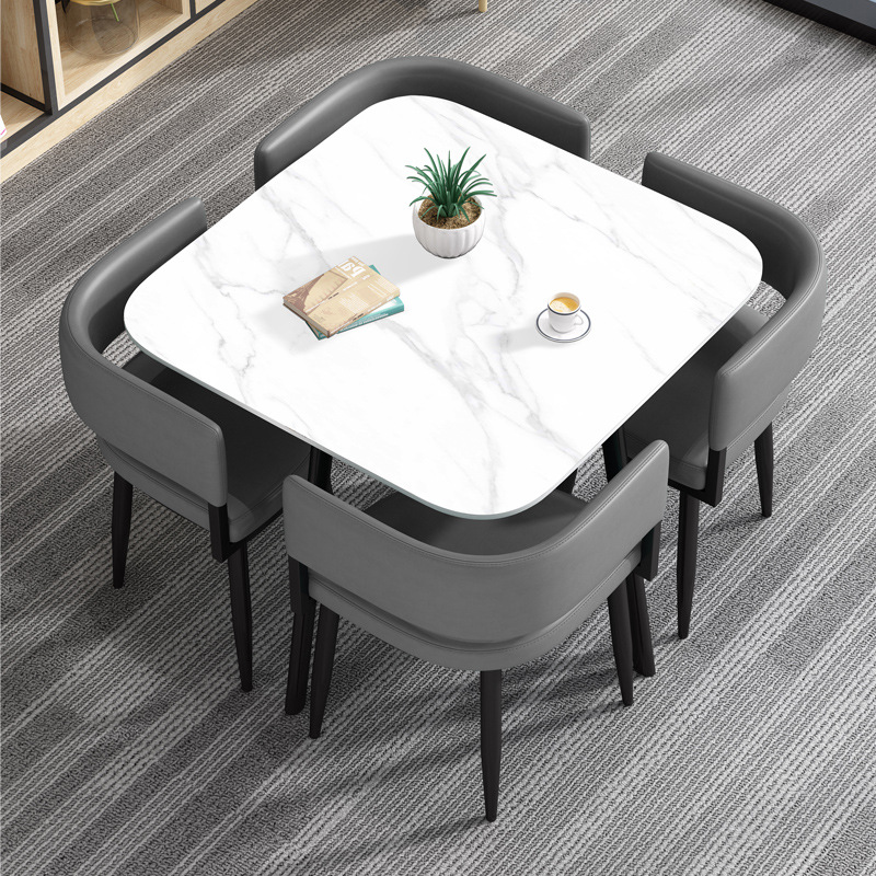 이탈리안 슬레이트 80cm 사각 테이블 - 오프화이트 테이블과 의자 4개