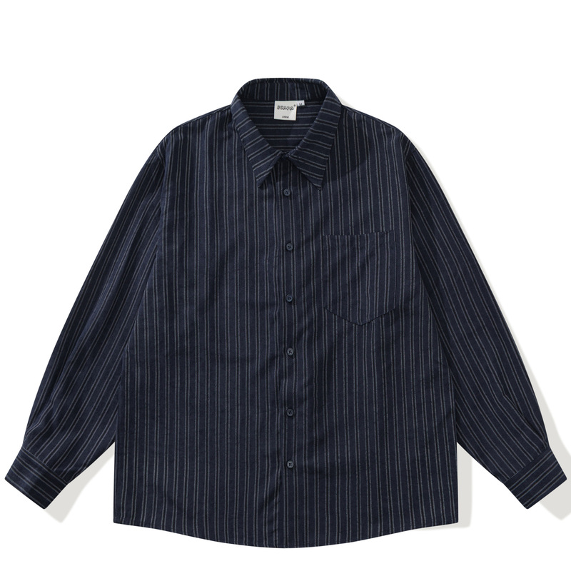 Japanese-style cityboy oversized striped long-sleeve shirt for men and women, loose-fitting workwear shirt, clean-fit casual jacket Japanese-style cityboy oversized striped long-sleeve shirt for men and women, loose-fitting workwear shirt, clean-fit casual jacket