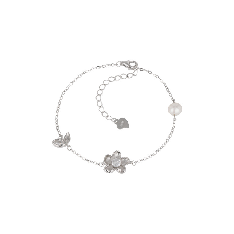 925 de plata esterlina perla de agua dulce flor pulsera mujer nicho diseño estilo coreano alto sentido pulsera novia regalo