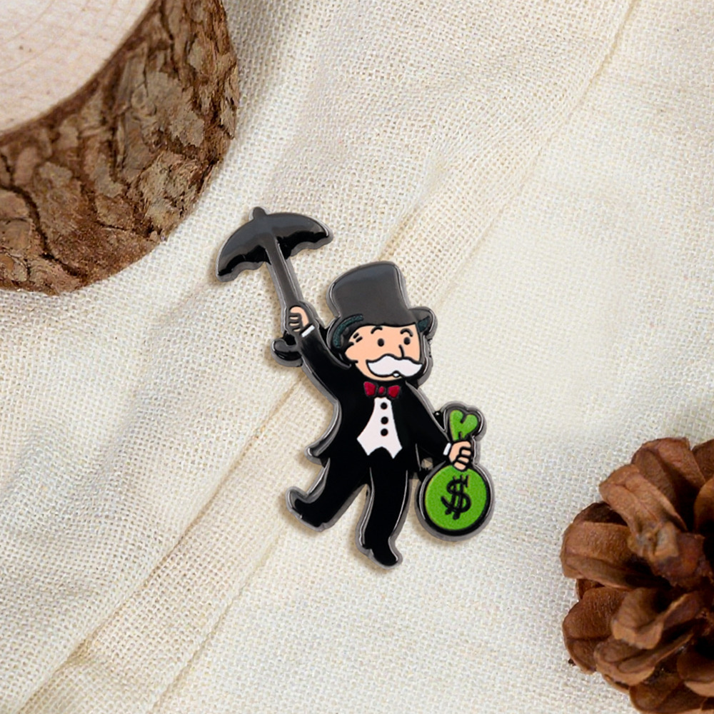 Monopoly Brooch, Uncle Badge Holding a Money Bag, Backpack Pendant, Clothing Accessory, Fun Gift