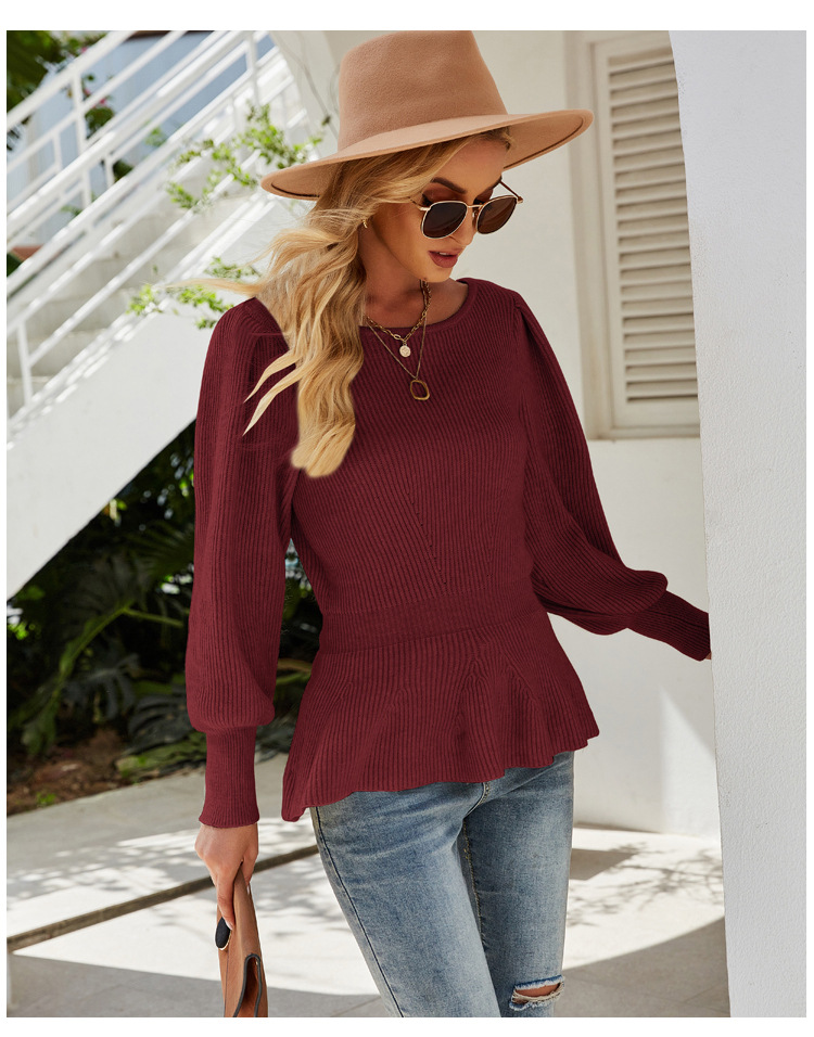 lantern sleeve solid color sweater nihaostyles clothing wholesale NSYH86758