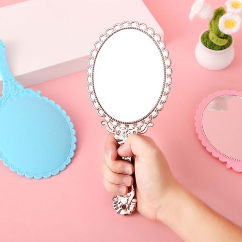 Ancient-style electroplated mirror, retro hand-held carved mirror, portable compact makeup mirror