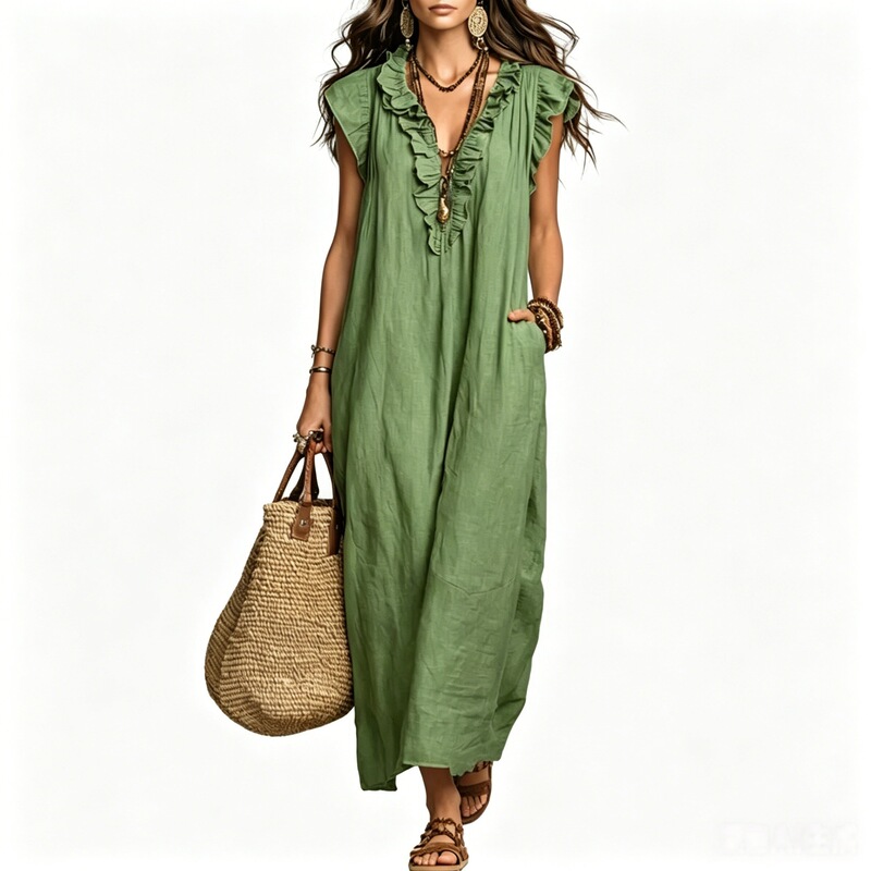 European and American Independent Websites Amazon Aliexpress 2026 Spring and Summer New Bohemian Flutter-Sleeve Floor-Length Dress