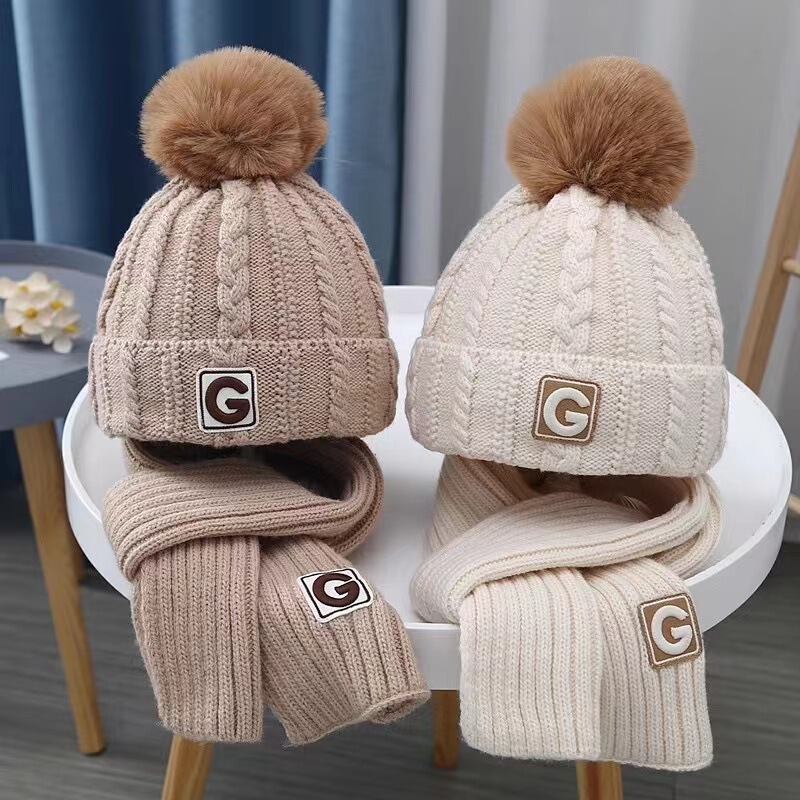 Baby Hat Winter Boy's Korean Style Simple Wool Hat Scarf Two-piece Set Autumn and Winter Girl's Warm Knitted Hat