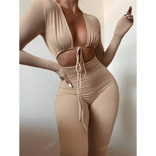 M 11204 Lace Up Cutout Jumpsuit ϵ���U��¶Ě�B�wѝ�羳��