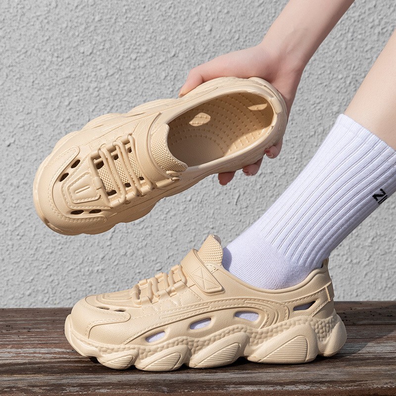 EVA Wading Shoes Men's Summer Outer Wear Non-slip Wear-resistant Couple's All-inclusive Hole Shoes Thick-soled Height-increasing Slippers for Women