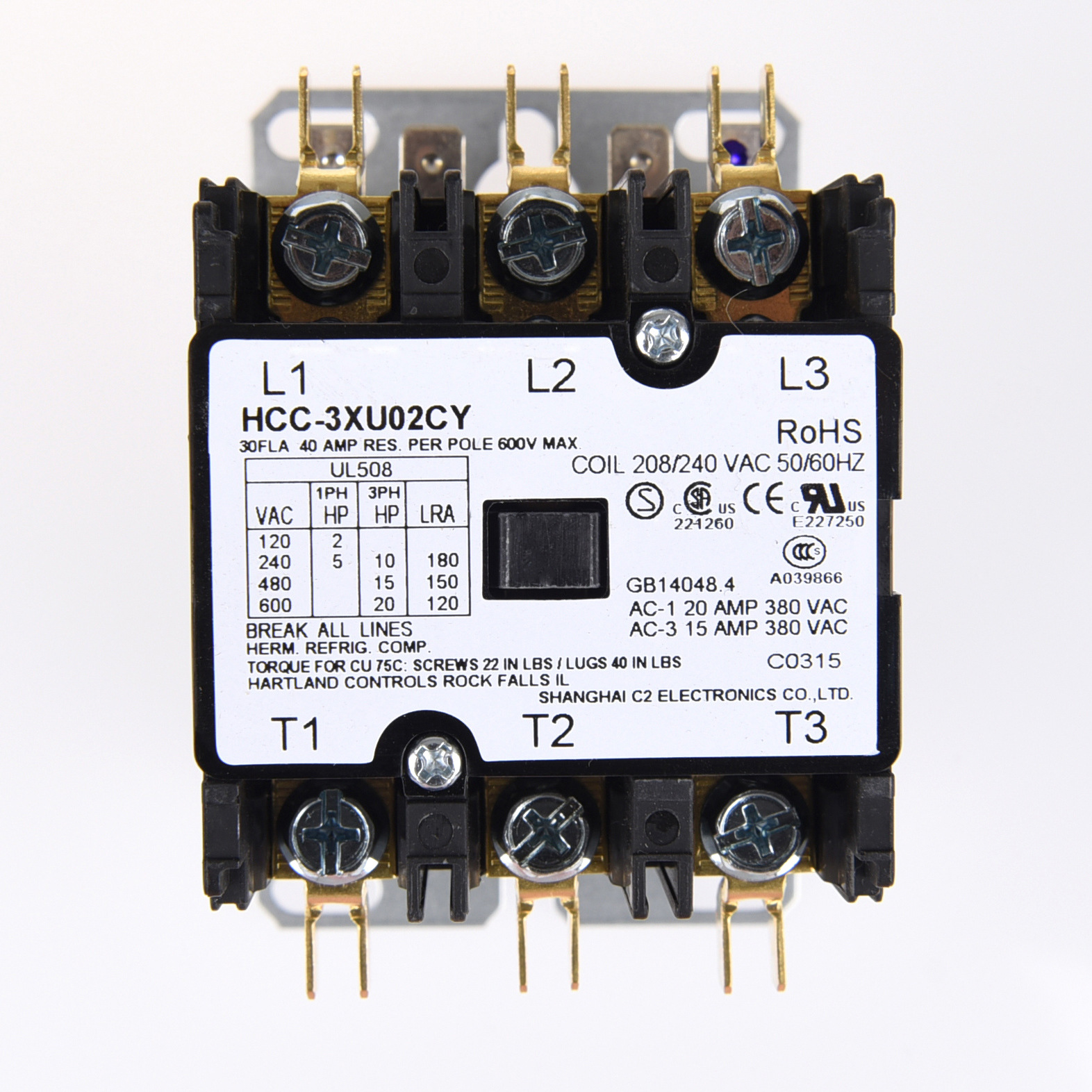 208V-240V 30A HCC-3XU02CY 50HZ 60HZ 泳池泵地暖三相交流接触器