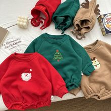 新生儿韩版加绒新年保暖秋冬装宝宝连体衣婴儿衣服哈衣圣诞服卡通