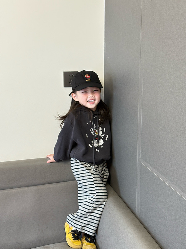女童秋季穿搭卡通连帽卫衣女宝宝时尚百搭条纹休闲裤子潮流两件套|undefined