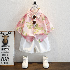 Boys floral shirt summer new style half-sleeved top holiday style baby suit Hong Kong style retro short-sleeved shirt