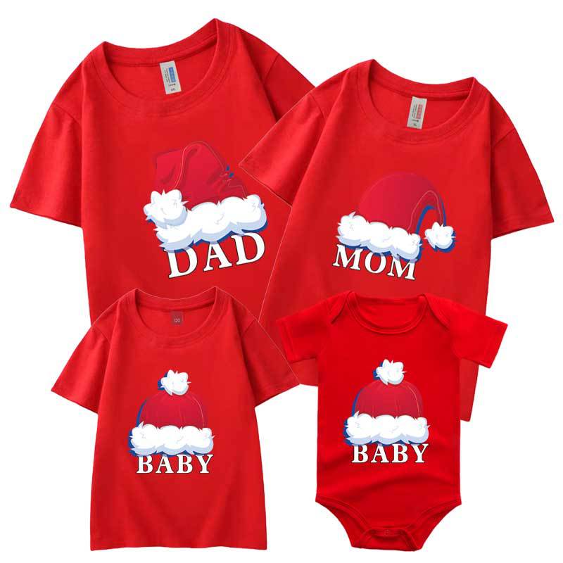 Padre-Niño de manga corta Camiseta de los hombres y las mujeres ropa de la familia desgaste Navidad dibujos animados sombrero de Navidad DMB impresión transfronteriza estilo europeo y americano