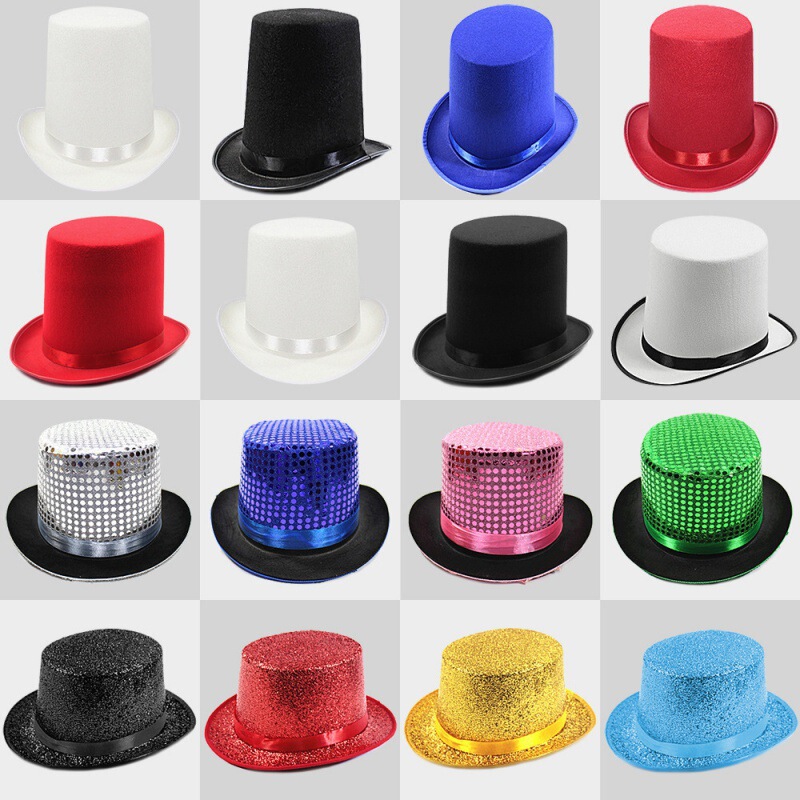 High Hat Retro British Gentleman Jazz Hat Magician Hat Performance Sequin Hat Rain Silk High Barrel Top Hat Non-woven Fabric
