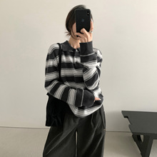 TG 怀旧复古条纹套头针织POLO衫女2025秋季新款宽松通勤毛衣25837
