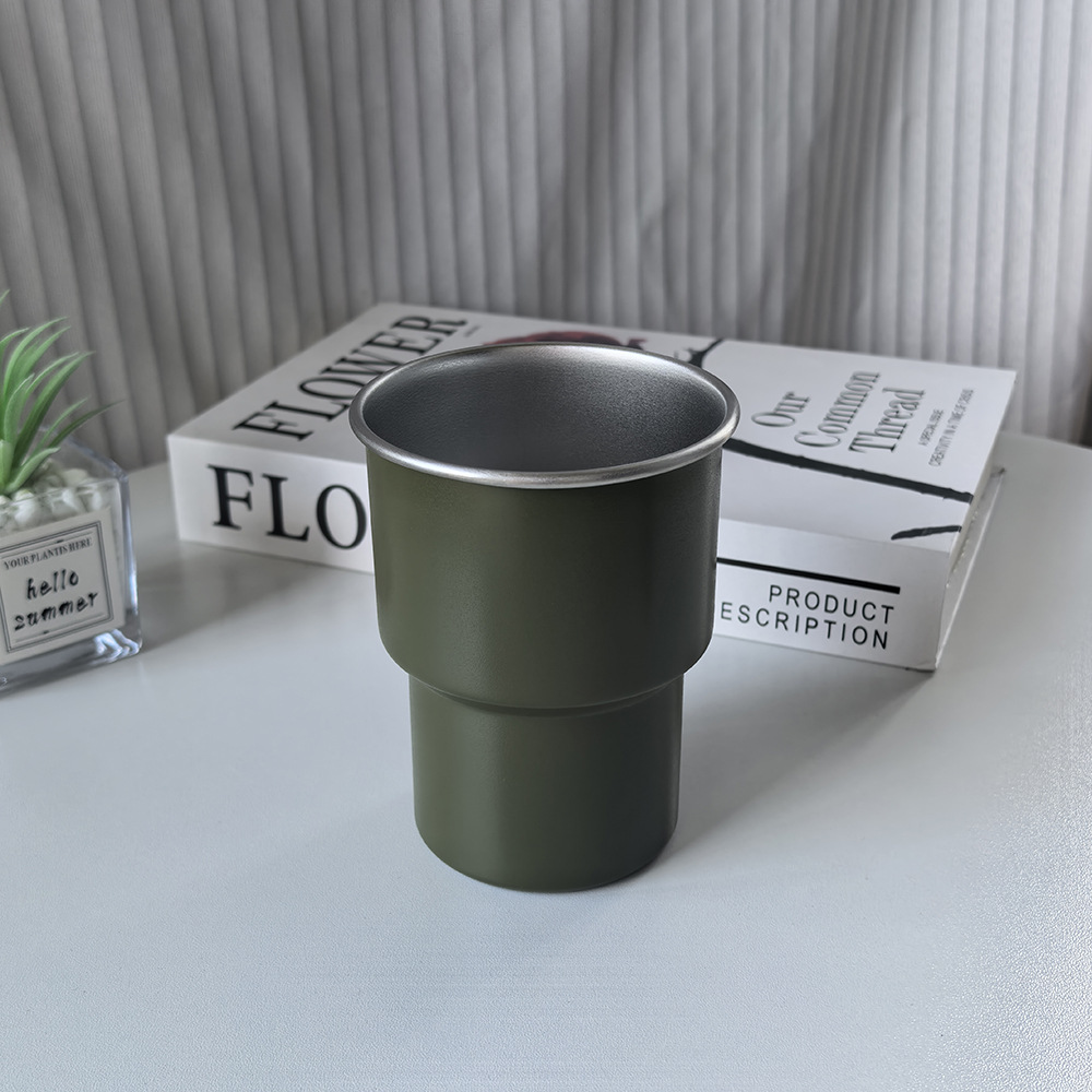 Taza de acero inoxidable para acampar al aire libre con grabado, taza de café 304, taza de agua estilo escalonado, taza portátil de una sola capa, portátil y práctica.