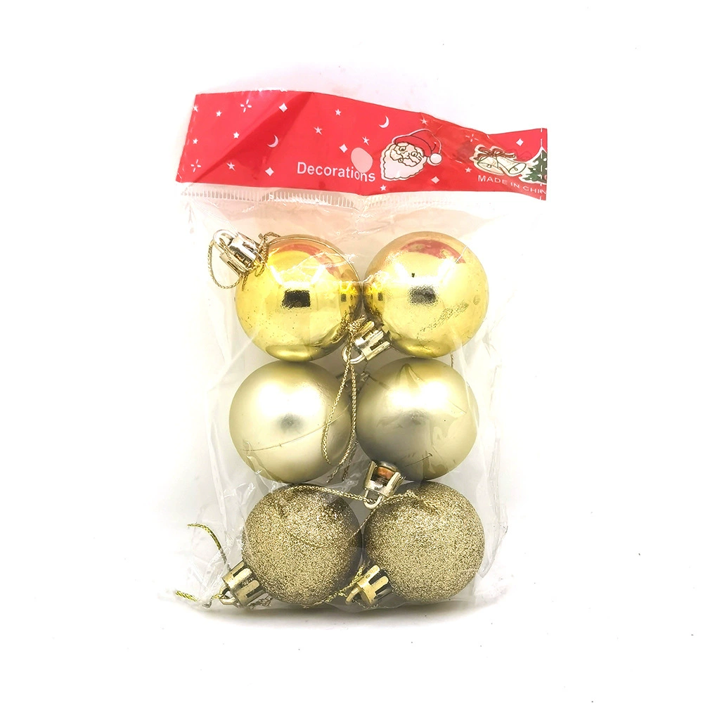 Christmas bauble set, plastic, 4 cm, 6 pcs per pack, silver/red/gold