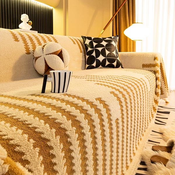 〔✰✰✧✧〕Shu cotton velvet artistic conception sofa towel-brown [Easy machine washable, not easy to fade]〔✰✰✧✧〕