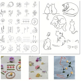 Cross-Border 2 Sheets of A4 Cat Flower Pattern Adhesive Water-Soluble Non-Woven Fabric Handmade Self-Adhesive Embroider Stabilizer
