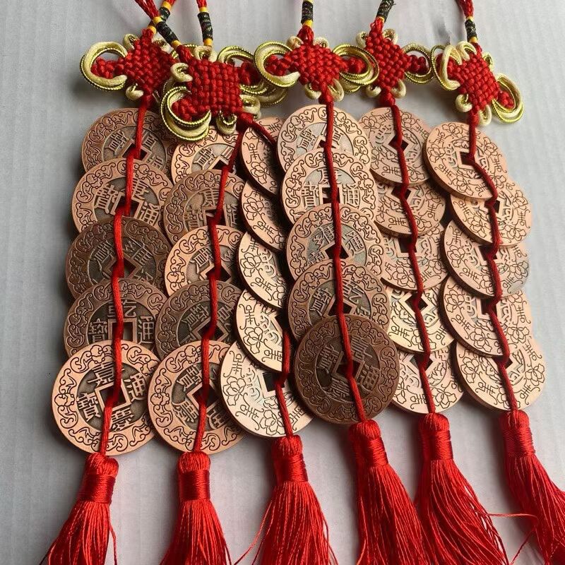 Brass Five Emperors Coin Pendant with Peach Wood Gourd, Thickened Brass Five Emperors Coin Gourd, Chinese Knot Feng Shui Car Decoration Brass Five Emperors Coin Pendant with Peach Wood Gourd, Thickened Brass Five Emperors Coin Gourd, Chinese Knot Feng Shui Car Decoration