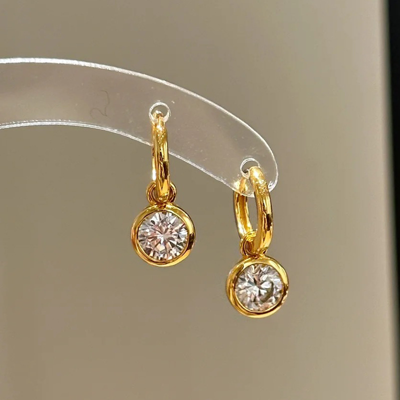 Sparkling Bubble Round Diamond Pendant Gold Earrings for Women, Light Luxury High-End Hoop Earrings, Versatile Commuter Earrings