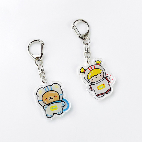 Cartoon astronaut double-sided transparent acrylic keychain pendant cute astronaut keychain small gift pendant