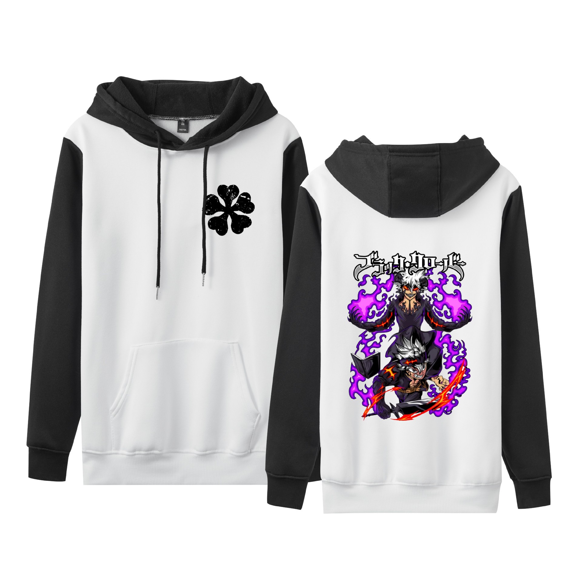 Trébol de cuatro hojas negro Black Clover suéter de pareja de talla grande para hombres y mujeres sudadera con capucha de contraste con capucha