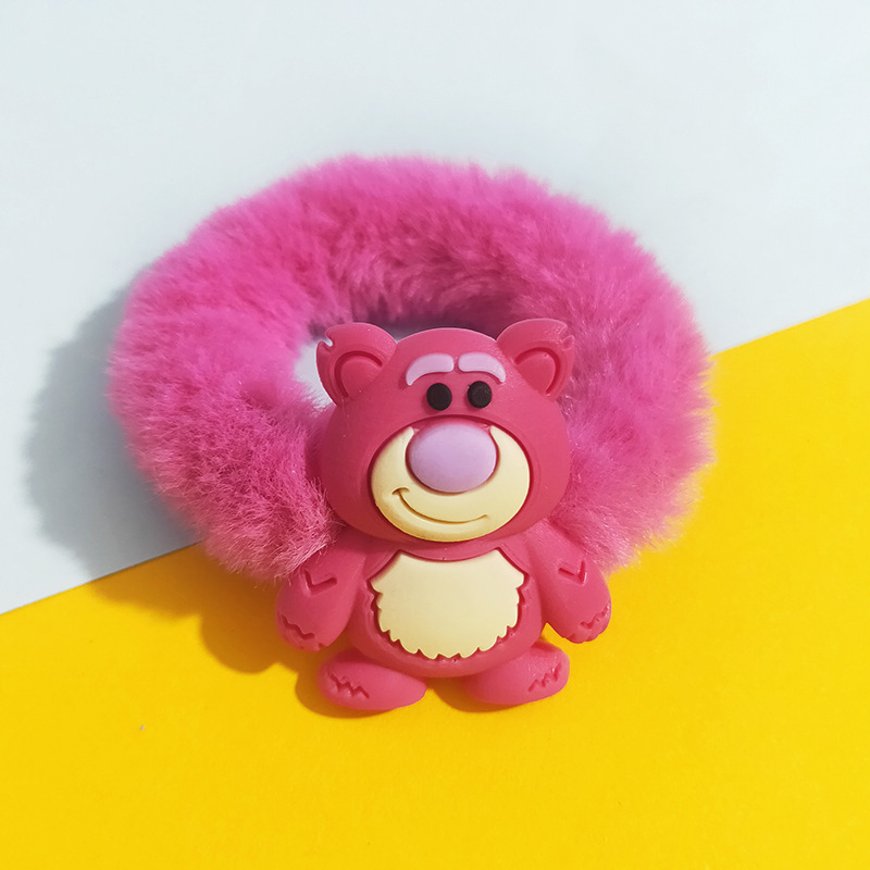 2023 fresa oso felpa cuerda de pelo otoño e invierno de dibujos animados no duele el pelo de alta elasticidad Cola de Caballo anillo de pelo cuerda de pelo accesorios para el cabello para las mujeres