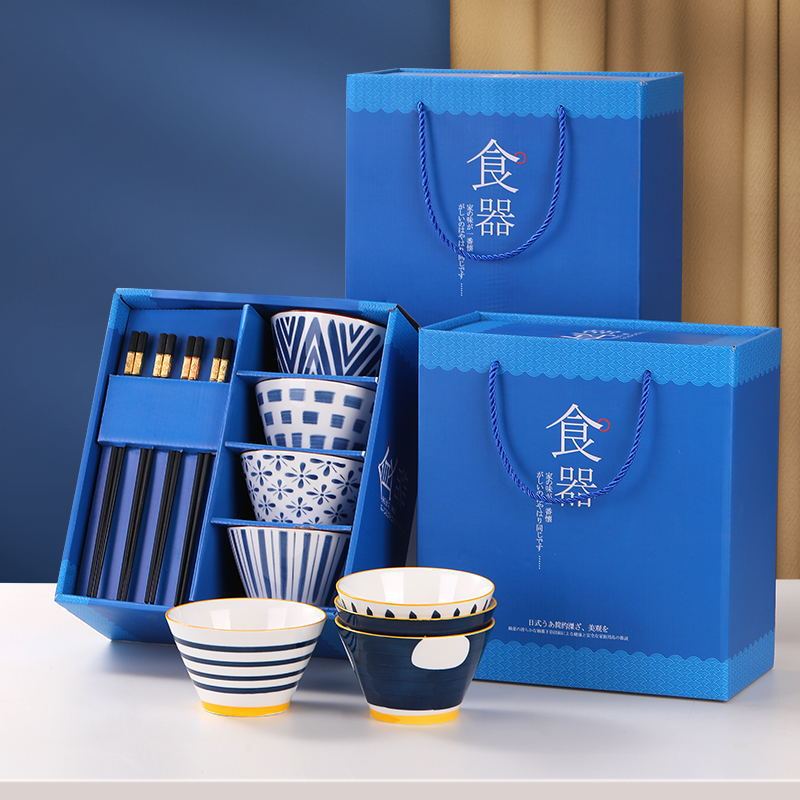 Japanese-style underglaze color gift box ceramic bowl chopsticks set business activities promotional gifts to customers and staff benefits