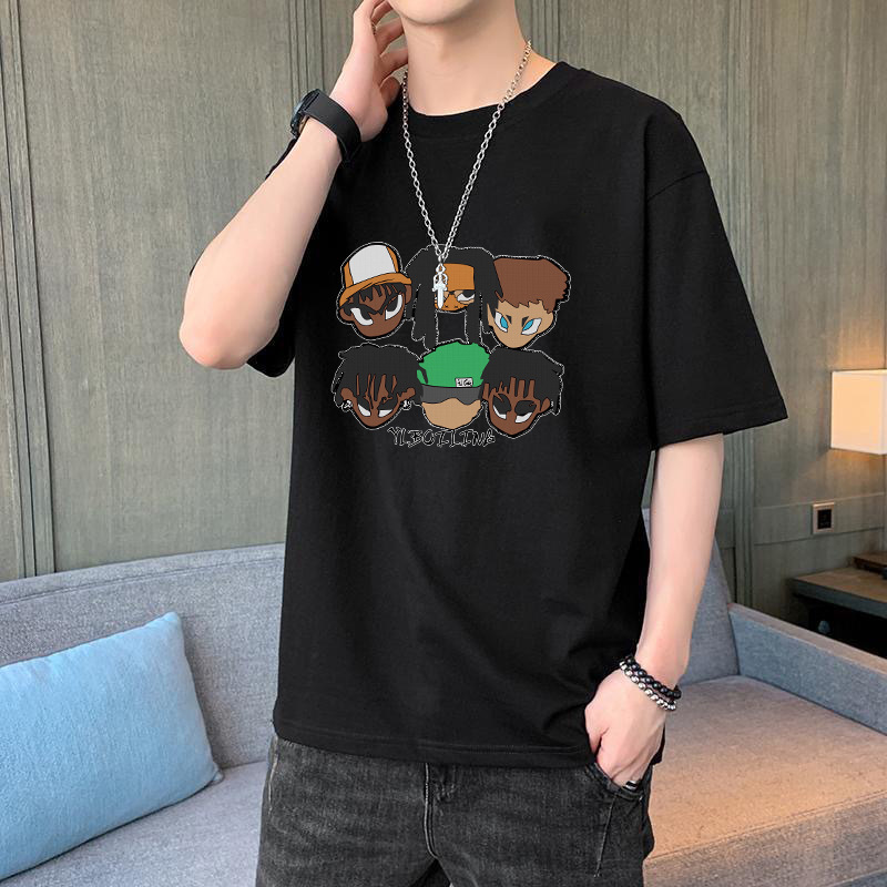 Moda estilo coreano corto moda negro hielo seda manga corta Camiseta cuello redondo Camiseta para hombres y mujeres