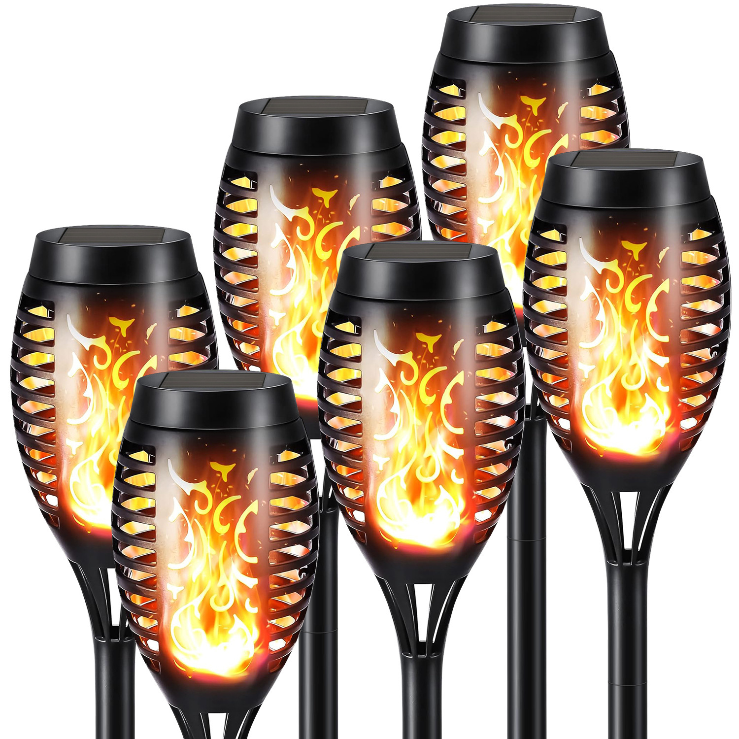 Lámpara solar transfronteriza 12 LED lámpara de llama solar lámpara de calle solar al aire libre patio impermeable redonda lámpara de decoración lámpara de iluminación