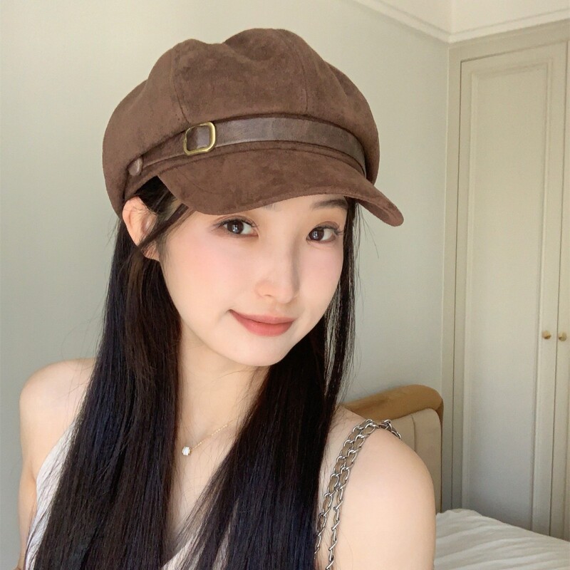 慕斯棕棕~秋冬新款麂皮绒复古贝雷帽女韩系气质时尚显脸小八角帽|undefined