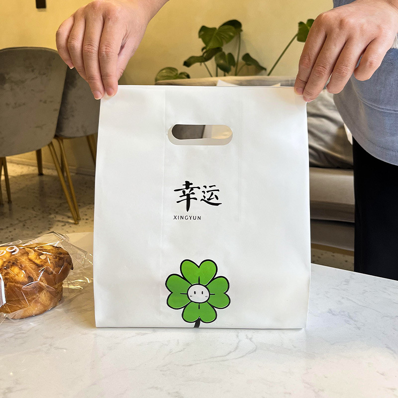 Takeaway embalaje bolsa postre comida bolsa de plástico hornear pastel panadería portátil embalaje bolsa logotipo al por mayor