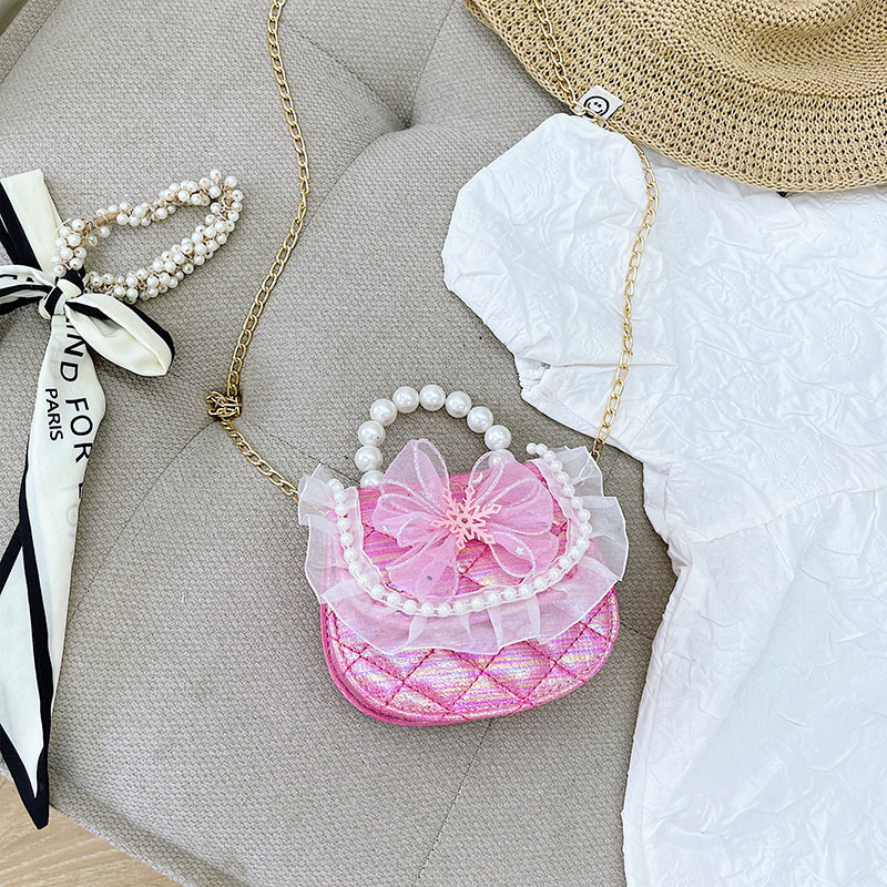 2021 nuevo bolso para niños linda chica de moda princesa occidental mini bolso de hombro de malla bolsa de mensajero de perlas