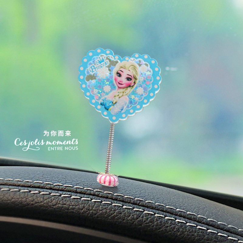 Nuevo encantador acrílico hielo y nieve princesa ventana de automóvil sacude la cabeza del tablero de instrumentos central montado en el automóvil ornamentos de red