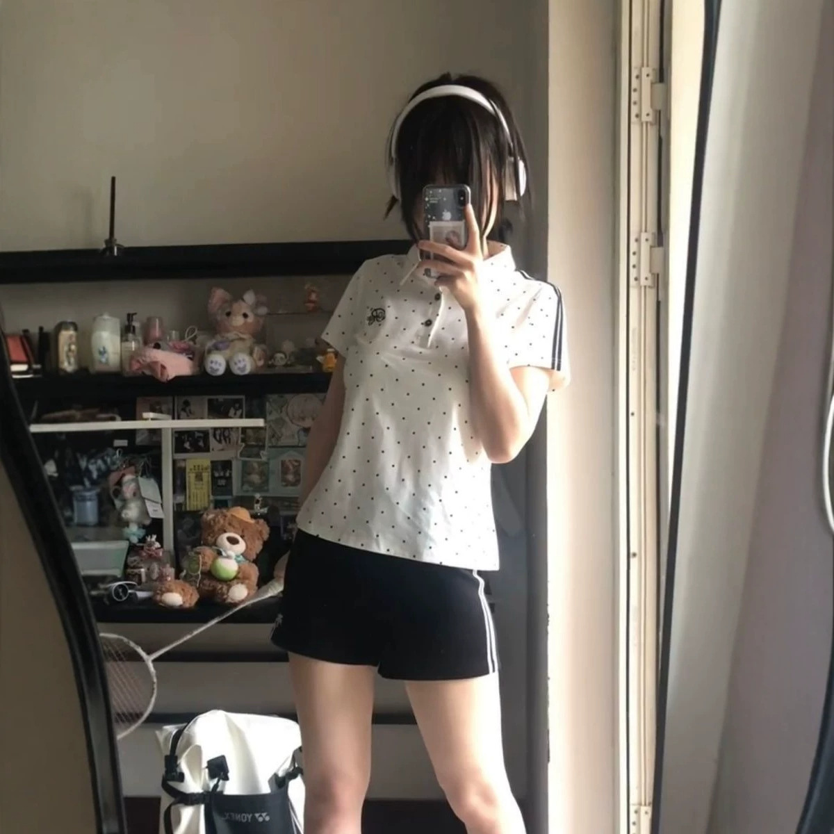 Summer JK Set, Original Casual Polka Dot Gymnastics Suit, Sporty and Cute Style, Slim Fit Polo Shirt for Women