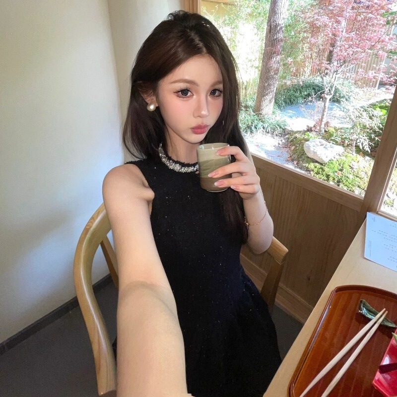 リトルブラックドレスヘボンスタイルハイエンド誕生日ドレスケーキドレスセレブフレンチノースリーブドレス女性の夏の新しいスタイル|undefined