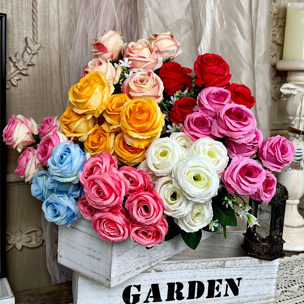 Ramo de Flores Artificiales de Rosa de Primavera de 7 Cabezas, Flor de Seda, Flor Artificial, Decoración de Salón de Bodas, Adornos de Alta Gama para Sala de Estar