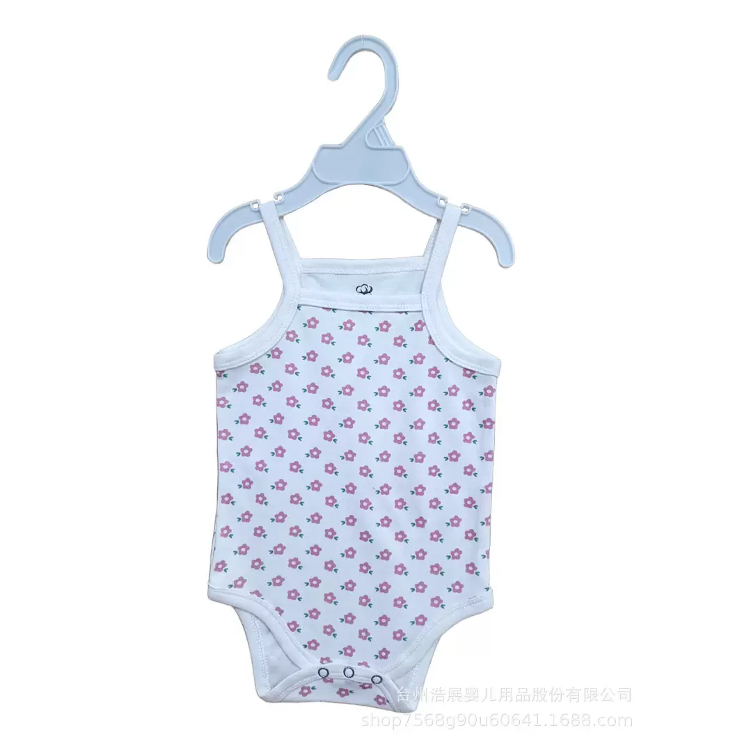女宝夏季印花吊带哈衣连体衣婴儿棉质舒适爬服包屁衣夏装薄款