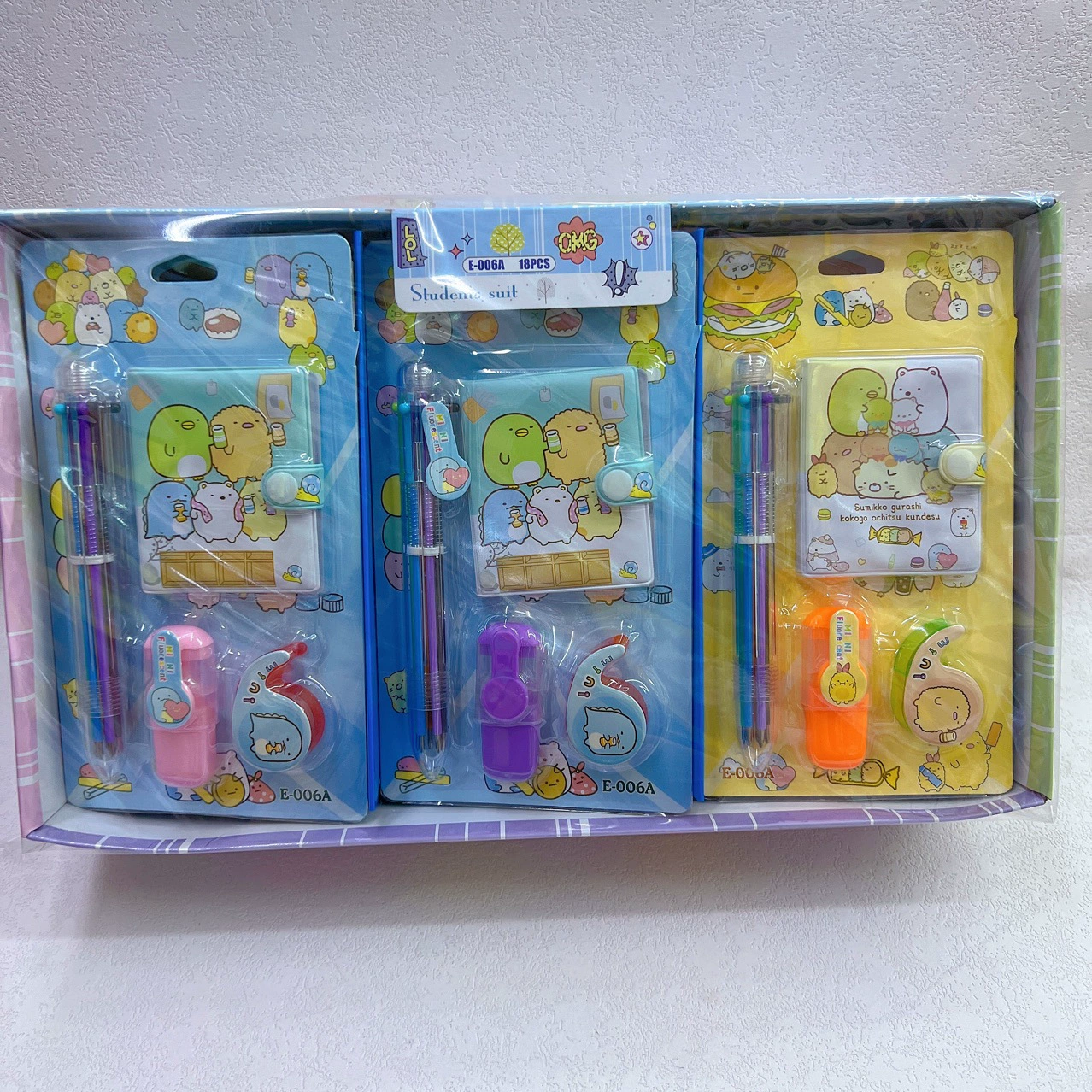 Cartoon ballpoint pen, fluorescence hair band, stationery for elementary school students, set, 6 colors