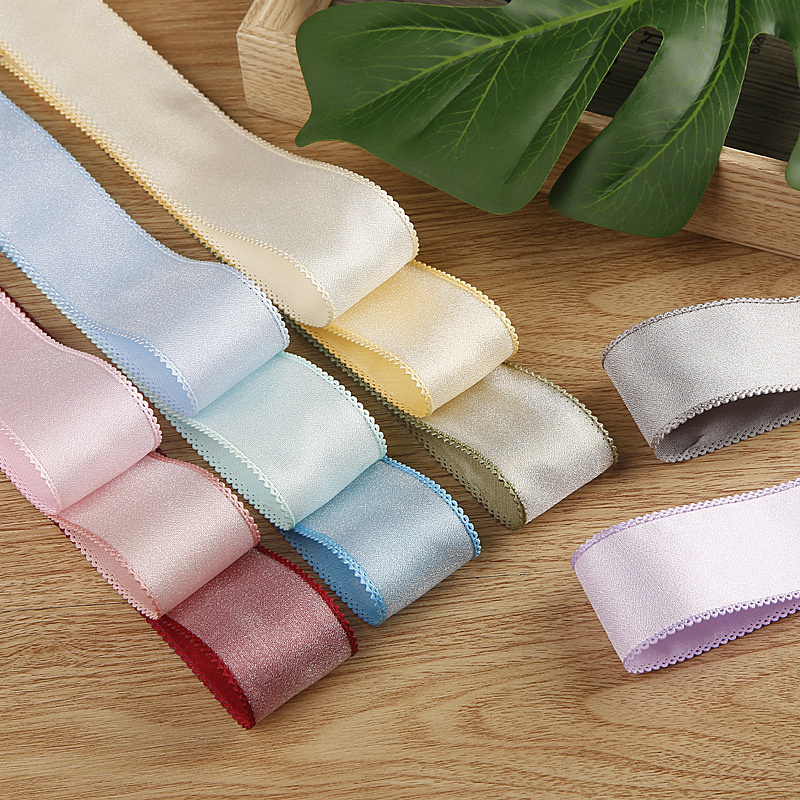 Double-layer shiny mesh polyester ribbon clothing shoe flower fresh butterfly knot DIY hair accessory material toothed woven ribbon