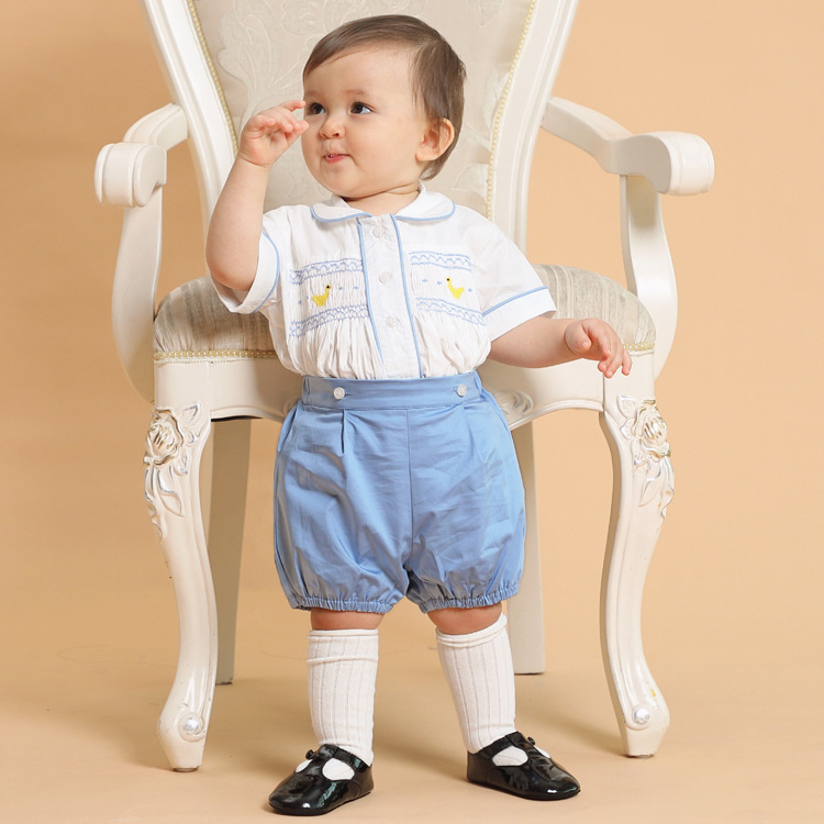 Ins Children's Clothing suit British Baby Clothes Boy's Baby Short-sleeved Shirt Children's Men's Treasure Dress Thin Summer