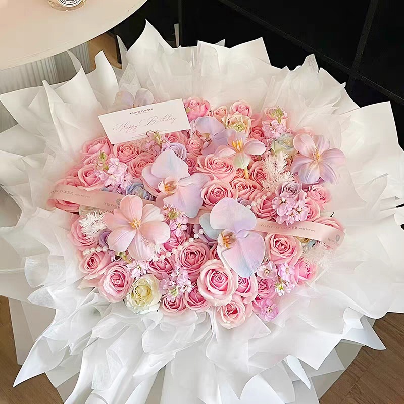 [은하취몽] 핑크장미 호접란 믹스부케