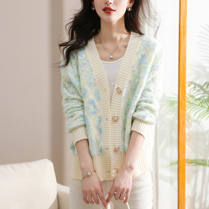 Estilo coreano 2023 primavera y otoño nuevo cuello en V punto cardigan mujeres sueltas estilo occidental estilo perezoso suéter exterior abrigo image 4
