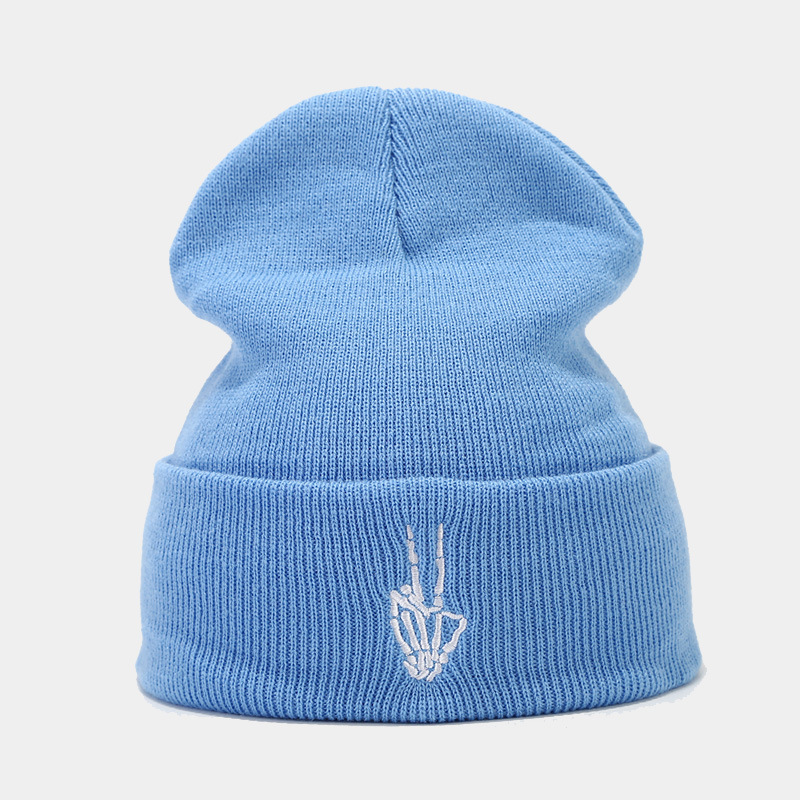 Otoño e Invierno de alta calidad cráneo dedo bordado punto sombrero hombres y mujeres moda hip hop pila sombrero Amazon Venta caliente sombrero
