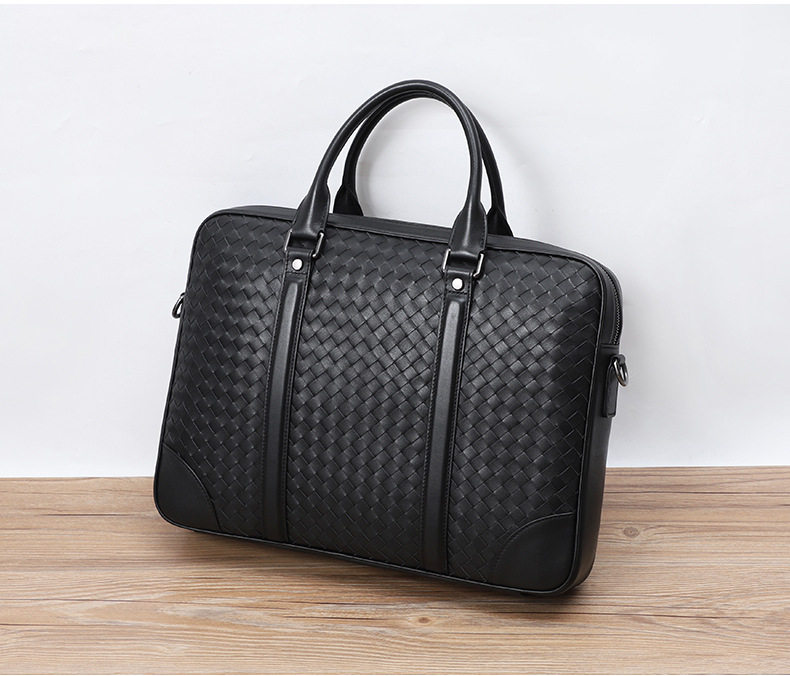 Túi xách tay nam da bò thật đan thủ công, túi đeo chéo một vai kiêm túi đựng laptop 39×7,5×28 cm — Màu đen chi tiết 22