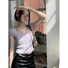 2023 新款方领短款显瘦辣妹百搭针织衫