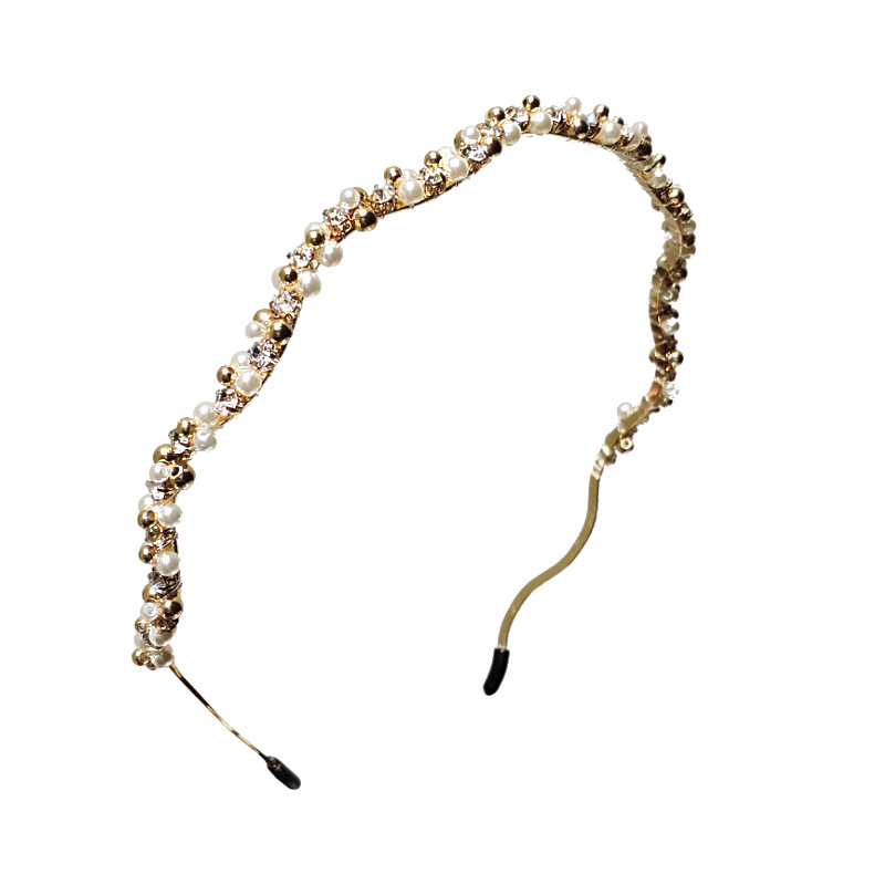 Bandeau de lavage du visage rétro de luxe léger et simple avec perles de zircon françaises, superbe et haut de gamme_voghion.com