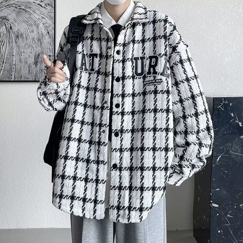 Autumn New Houndstooth Plaid Shirt Men's Stylish Chanel-Style Jacket Trendy Brand High-End Men's Designer Jacket
