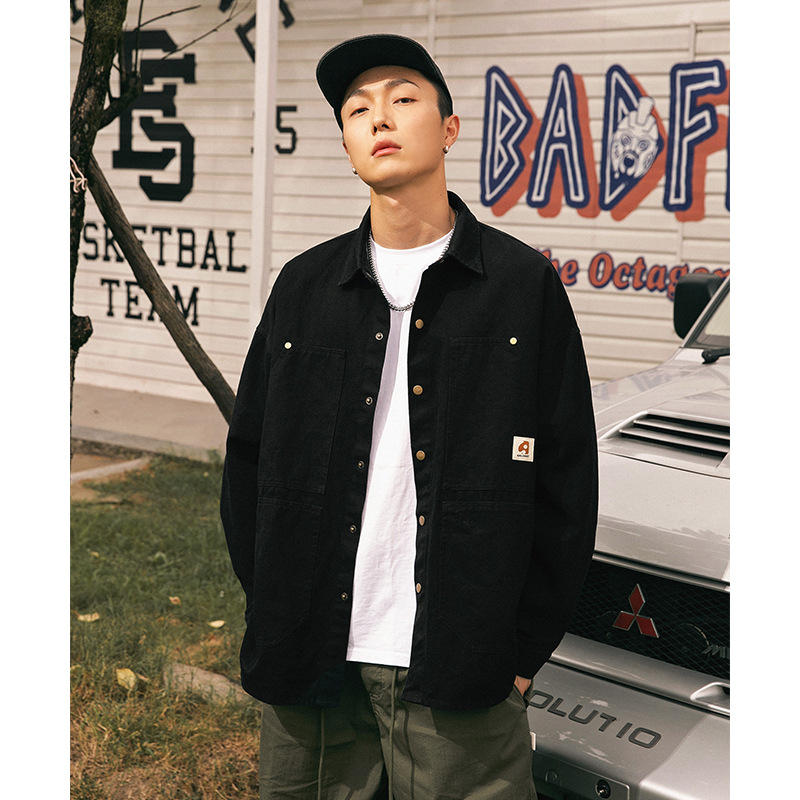 Camisa de manga larga de algodón puro retro americana lavada, nueva camisa holgada de primavera para mujer, estilo urbano, para parejas, tipo chaqueta q