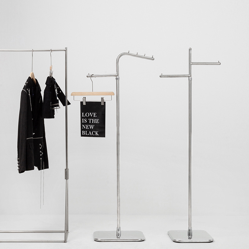 Clothing store Zhongdao display rack stainless steel floor stand hanging silver display rack men's and women's clothing store shelf hanger